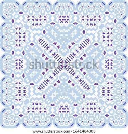 Ethnic ceramic tile in portuguese azulejo. Original design. Vector seamless pattern elements. Blue vintage ornament for surface texture, towels, pillows, wallpaper, print, web background.