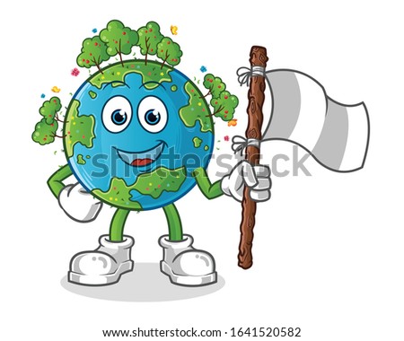 spring season. spring earth smiling and holding white surender flag cartoon. cartoon mascot vector