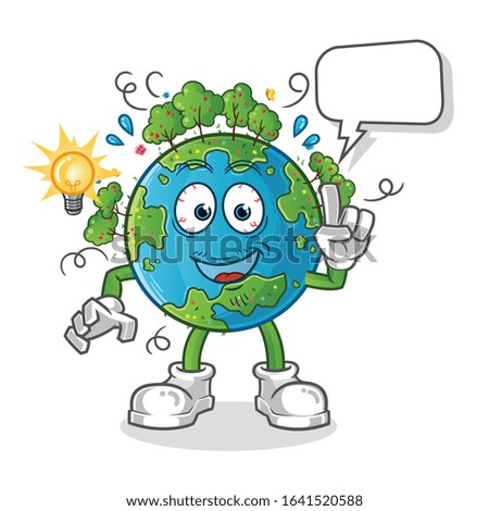 spring season. spring earth got an idea with lamp and bubble cartoon. cartoon mascot vector