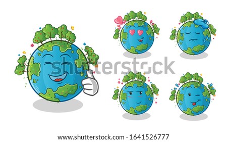 set of spring season. spring earth cartoon. emoji with 5 expressive styles. cute chibi cartoon mascot vector
