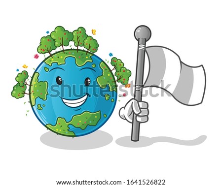 spring season. spring earth smiling and holding white surender flag cartoon. cute chibi cartoon mascot vector