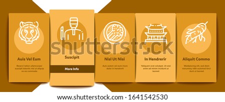 Korea Traditional Onboarding Mobile App Page Screen Vector. Korea Flag And Wearing, Food And Drink, Palace Building And Gong, Fan And Lantern Linear Pictograms. Color Contour Illustrations Royalty-Free Stock Photo #1641542530