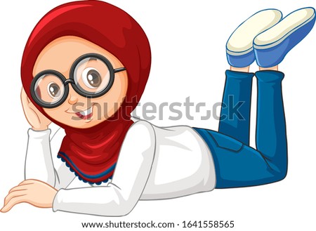 Muslim girl laying down on white background illustration