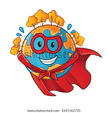 autumn season. autumn earth super hero smiling cartoon with mask and robe. cute chibi cartoon mascot vector