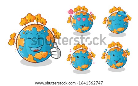 set of autumn season. autumn earth cartoon. emoji with 5 expressive styles. cute chibi cartoon mascot vector