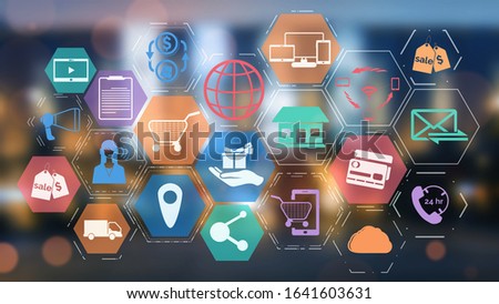 Omni channel technology of online retail business. Multichannel marketing on social media network platform offer service of internet payment channel, online retail shopping and omni digital app. Royalty-Free Stock Photo #1641603631