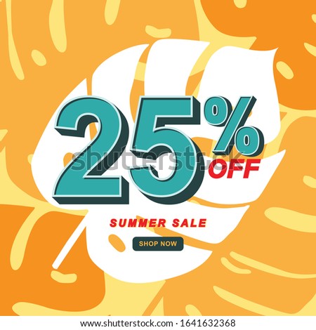 Summer Sale Banner, 25% Off Special Offer Ad. Discount Promotion Vector Banner. Modern Promotion Square Web Banner For Social Media Mobile Apps.