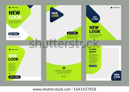 Set of Editable minimal square banner template. green and blue background color with stripe line shape. Suitable for social media post and web internet ads. Vector illustration with photo college