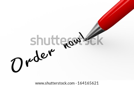 3d render of pen writing order now on white paper background