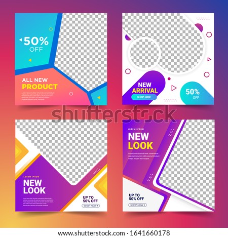 Set of Editable square colorful  banner template. background color with stripe line shape. Suitable for social media post and web internet ads. Vector illustration with photo college