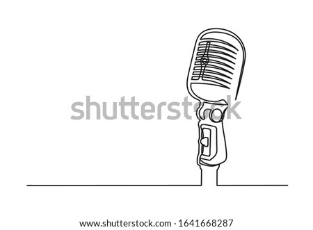 Continuous one line drawing of a microphone. Music concept. Studio microphone isolated on a white background.  Vector illustration