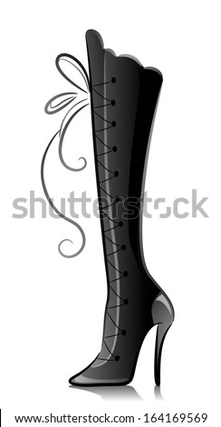 Black and White Illustration of a Knee-high Boot