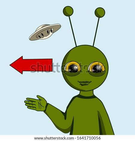 Emoticon with a cool alien that is pointing to the left, color vector emoji