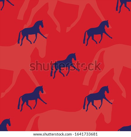 Seamless pattern with horses lineart. Realistic hand drawn doodle raster illustration.
