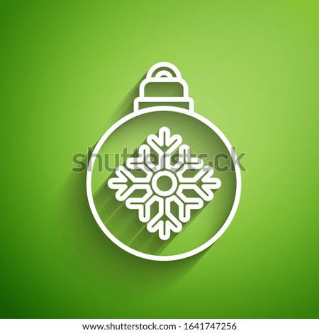 White line Christmas ball icon isolated on green background. Merry Christmas and Happy New Year.  Vector Illustration