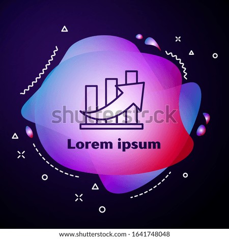 Purple line Financial growth and coin icon isolated on blue background. Increasing revenue. Abstract banner with liquid shapes. Vector Illustration
