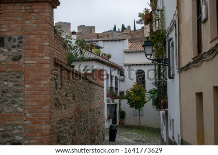 Foreshortening of the Albaicin (Albayzin) Moorish medieval quarter, traditional arabic architecture of Andalusia, Granada, Spain Royalty-Free Stock Photo #1641773629