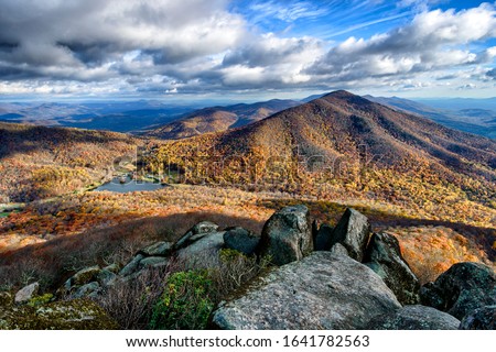 The view from the summit of Sharp Top, once thought to be the highest peak in Virginia; it is one of the Peaks of Otter along the Blue Ridge Parkway National Park, USA          