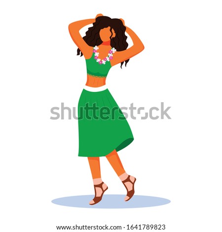 Dancing brazilian girl flat color vector faceless character. Fashionable female in floral necklace. Standing latino woman isolated cartoon illustration for web graphic design and animation