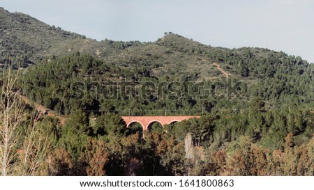Romanesque bridge for the passage of train between the mountains. Located in Catalonia.