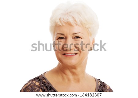 Portrait of and old, casual woman. Isolated on white. 