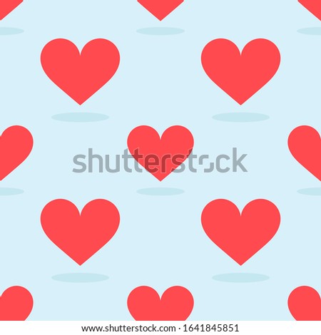 Red hearts on blue background pattern. Vector illustration.