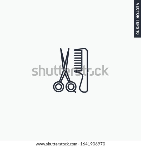 Scissors and comb, linear style sign for mobile concept and web design. Symbol, logo illustration. Pixel perfect vector graphics