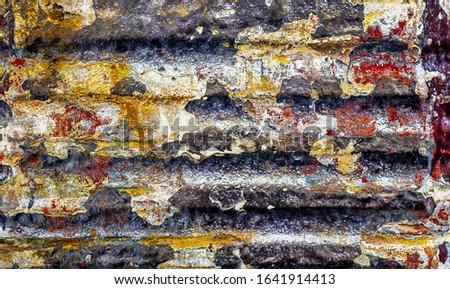 Detailed close up view on aged ruin brick walls on historical buildings
