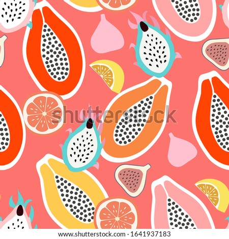 Abstract seamless pattern. Modern exotic tropical fruits.Vector colored design.
