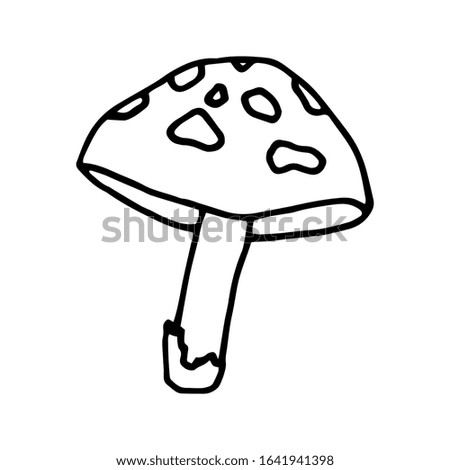 Cute forest mushroom design element. Сoncept nature. Hand drawn vector illustration in doodle style outline drawing isolated on white background.