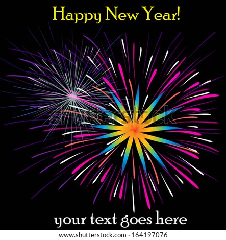 New Year fireworks vector illustration isolated on a black background