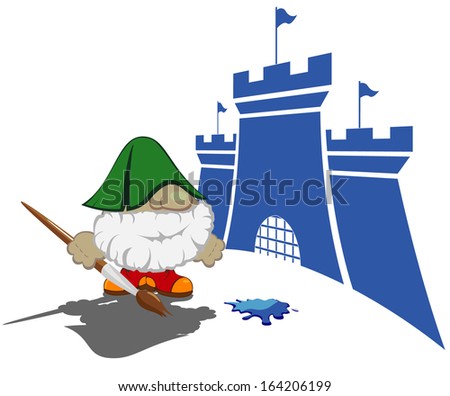 funny cartoon character with paintbrush painting the castles.vector illustration 4
