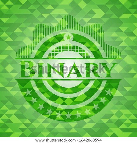 Binary green emblem with mosaic background. Vector Illustration. Detailed.