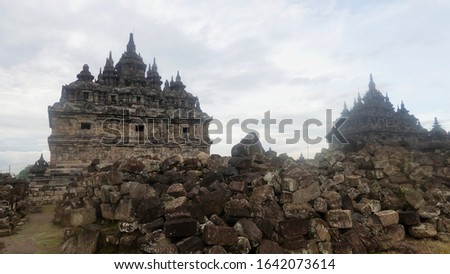 beautiful plaosan temple against a backdrop of cloudy clouds in the morning