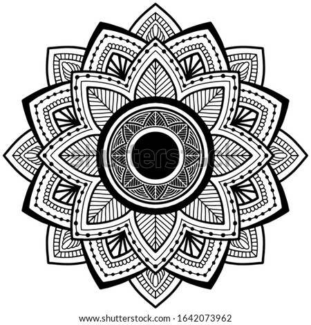White and black abstract floral mandala. Vector illustration mandala for mehndi,tattoo, decor, henna, postcard, cover. Yoga template. Design Coloring book page antistress