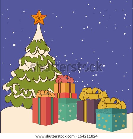 Merry Christmas card over blue background vector illustration