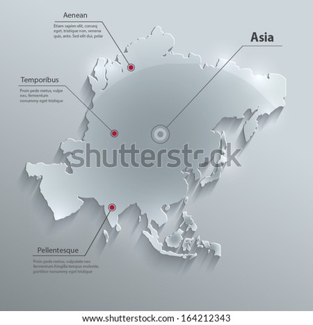 Asia map glass card paper 3D vector