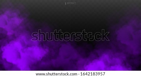 Purple Fog or smoke isolated transparent special effect. White vector cloudiness, mist or smog background. Vector illustration