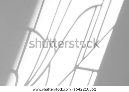 Overlay effect for photo and mockups. Organic drop diagonal shadow of art deco stained glass window on a white wall.