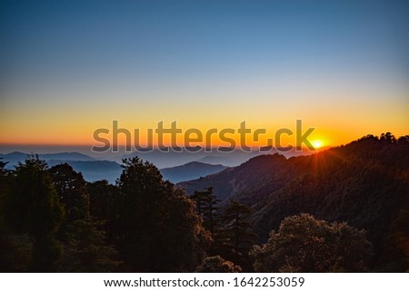 sunset in mountains, uttarakhand, India