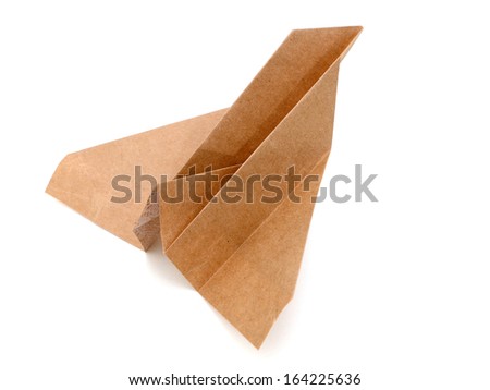Origami plane, fighter airplane isolated on white background 