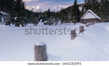 Old Wooden house in a winter valley