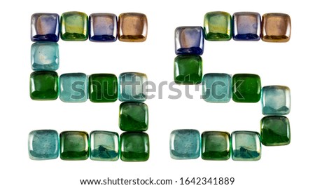 Isolated Font English or Latin Letter S made of glass decorative squares on white background