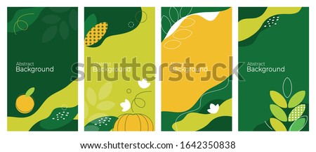 Cover design of autumn and agricultural themes with geometric colorful shapes, lines. Harvest abstract design. Set of trendy backgrounds, vector illustrations for banners, sale posters, journal, blank Royalty-Free Stock Photo #1642350838