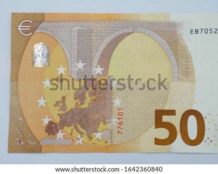 Top view of a 50 euro banknote