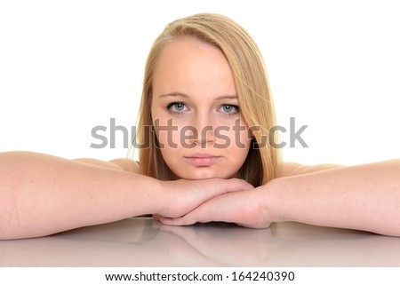 Portrait of happy woman over white background 