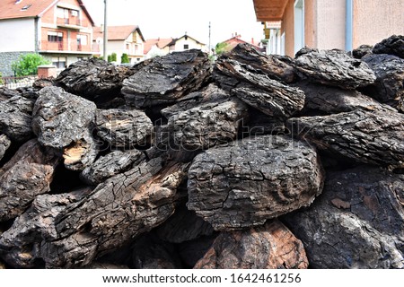 A pile of dry lignite coal ready for heating   Royalty-Free Stock Photo #1642461256