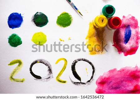 2020 hand draw water color on white paper happy new year
