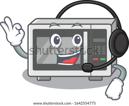 Happy microwave mascot design style wearing headphone