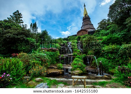 Background view of close-up tourist attractions,Landmark in Chiang Mai, near Doi Inthanon(Pra Mahatat Noppamethanedon and Pra Mahatat Nopphonphusiri),Thailand.